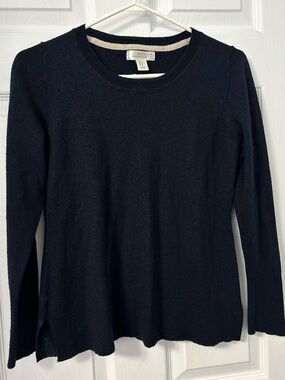 Kenar Navy Blue Crewneck Long Sleeve 100% Merino Wool Sweater
